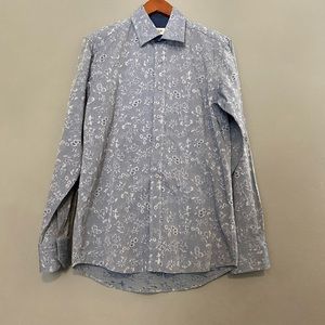 Tiglio Sport Grey Button Shirt Floral Print EUC
